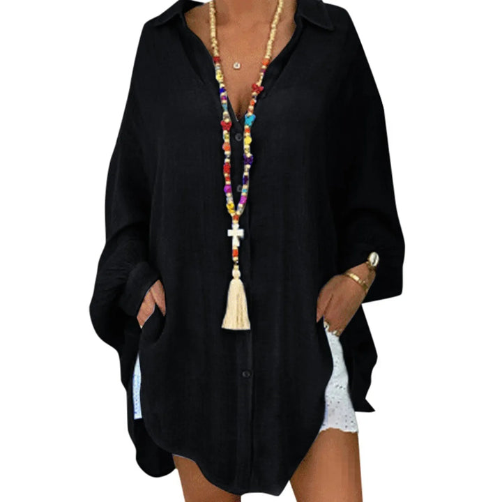 Cara Button Front Tunic Blouse