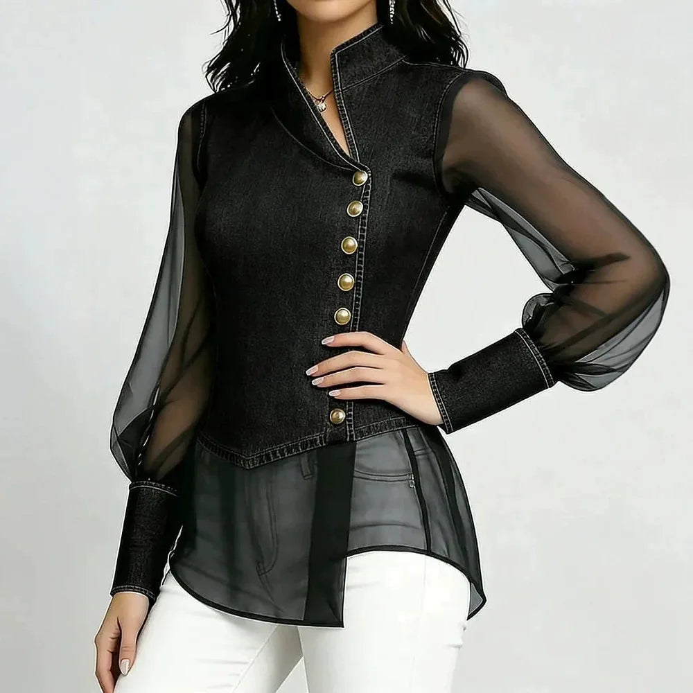 Nadia Chiffon Denim Top