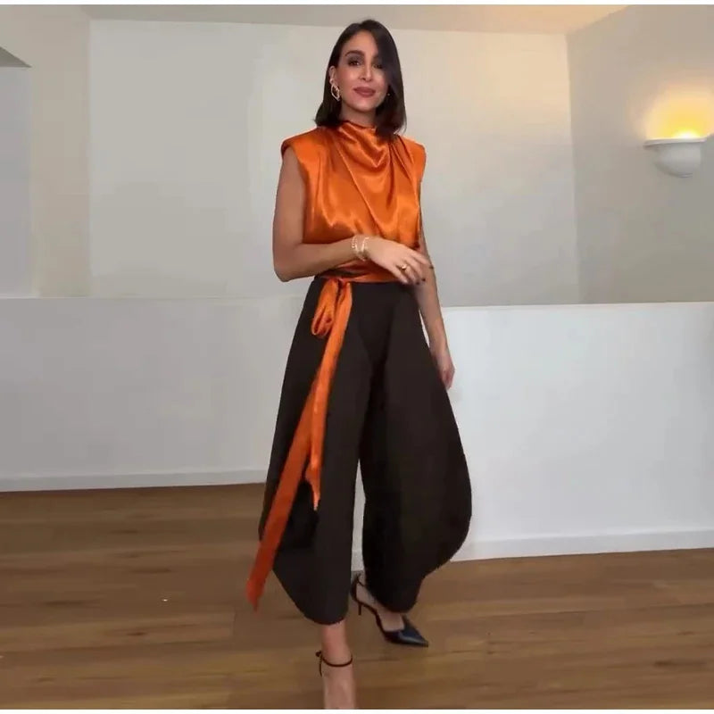 Elara Satin Tie-Waist Blouse