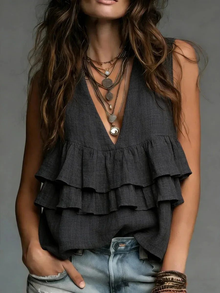 Celine Ruffled V Neck Casual Blouse