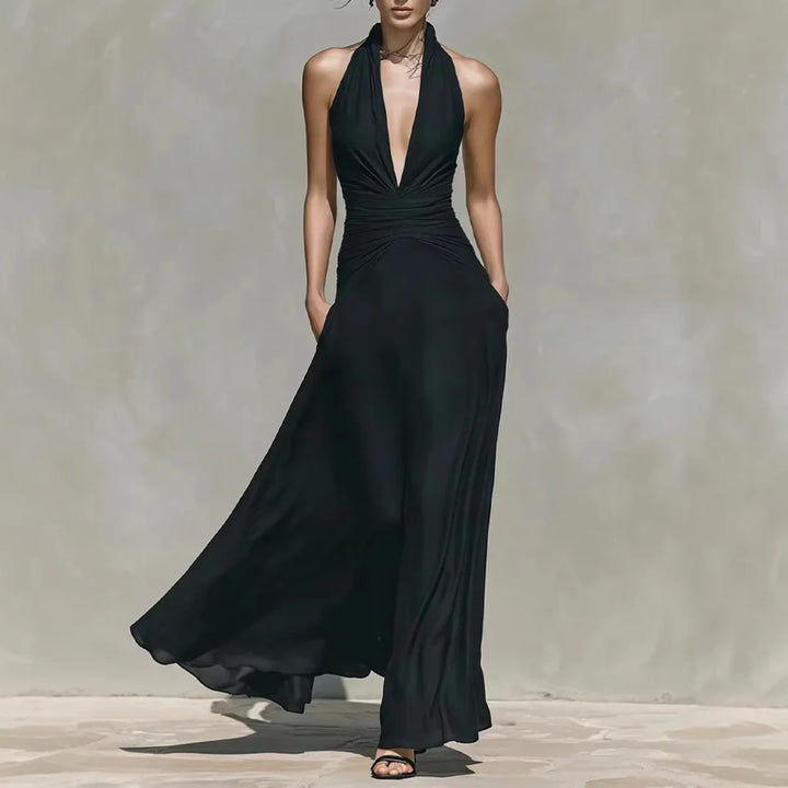 Amoura V Neck Sleeveless Ruched Bodycon Maxi Dress