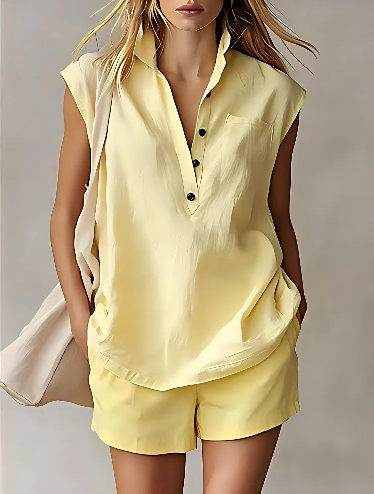 Saria Breathable Cotton Linen Shorts Set