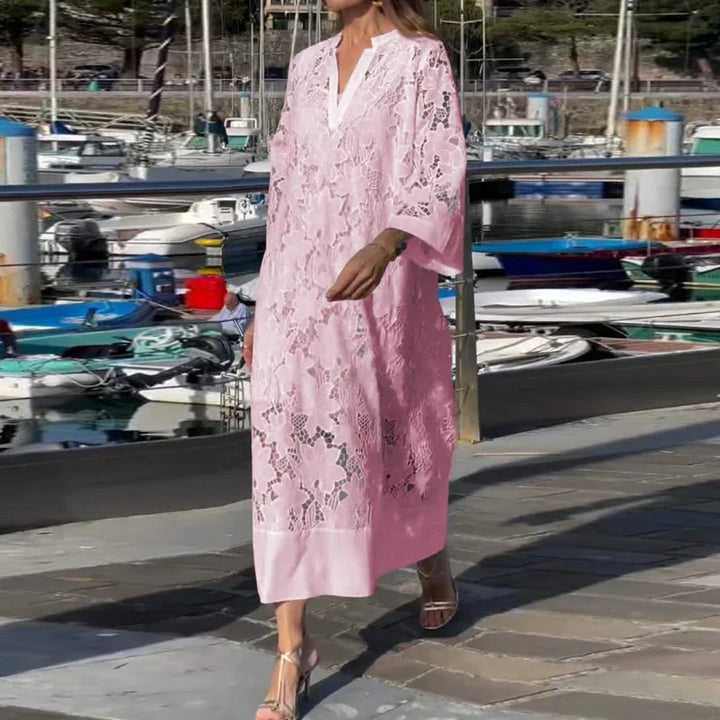 Lilou Embroidered Eyelet V Neck Maxi Dress