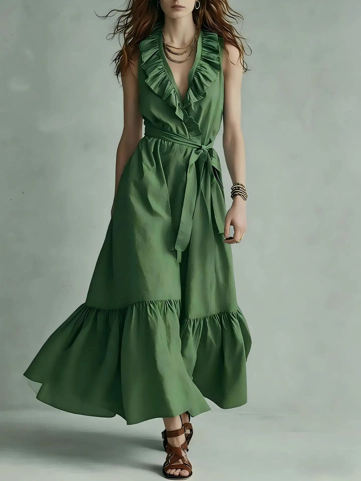 Ronara Flowy Ruffle Hem Maxi Dress
