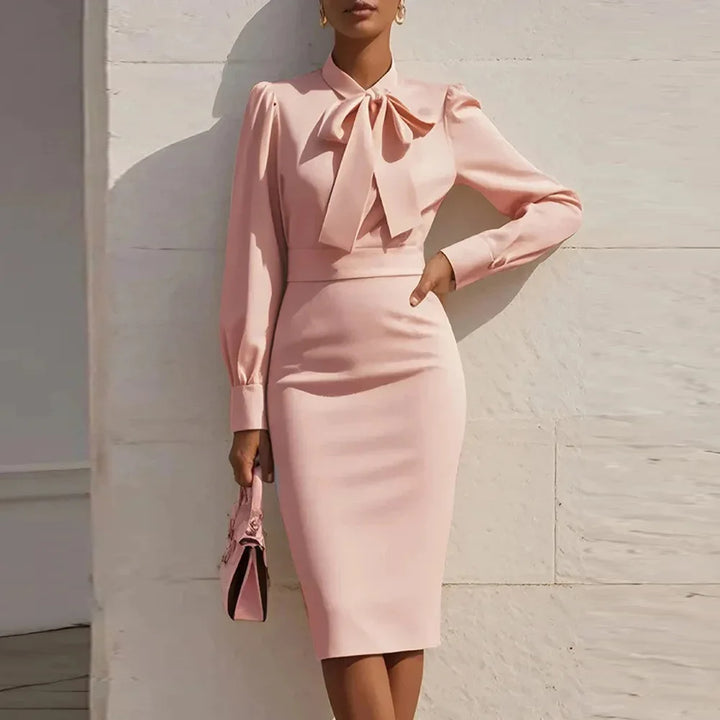 Orlena Elegant Tie Front Bodycon Midi Dress