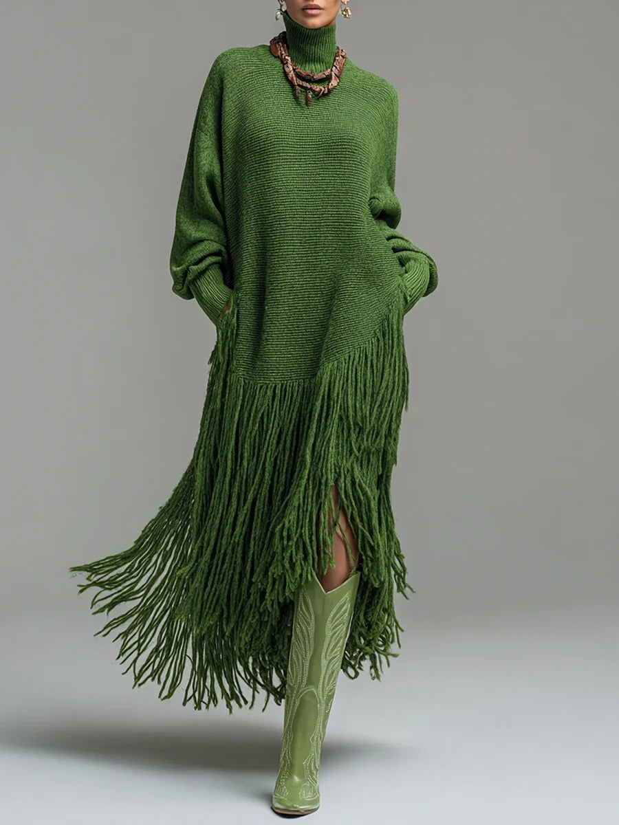 Aubree Fringe Knit Midi Dress