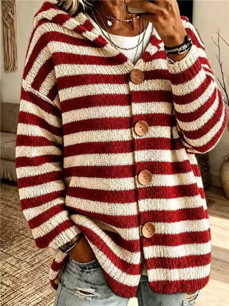 Eliza Hooded Striped Button Cardigan