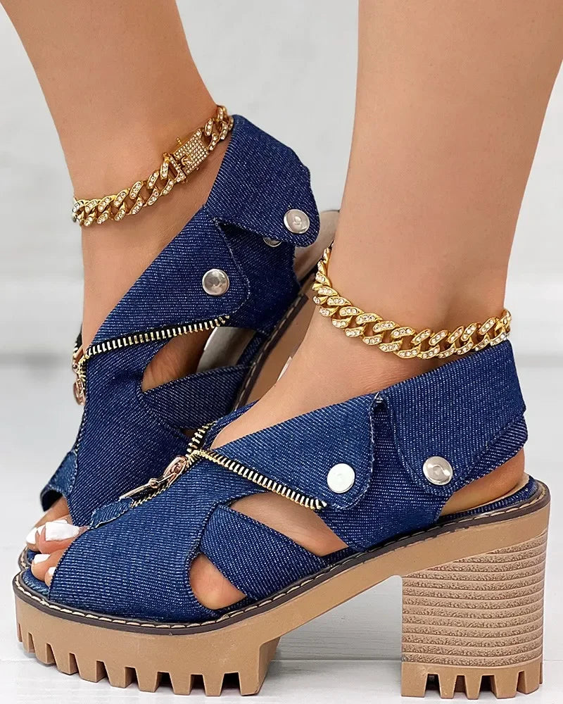 Roxanne Cushioned Denim Heeled Sandals