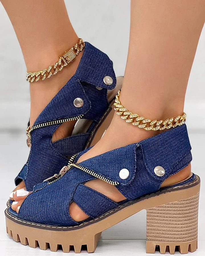 Roxanne Cushioned Denim Heeled Sandals