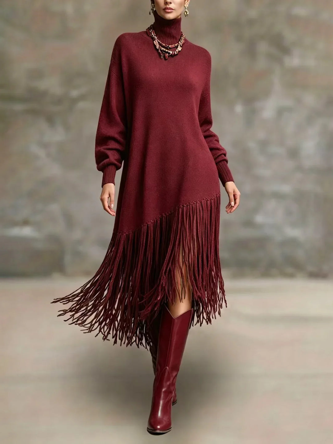 Aubree Fringe Knit Midi Dress
