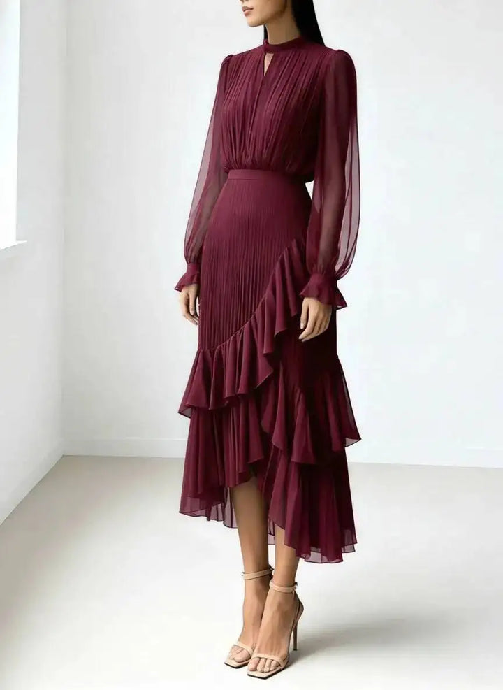 Yvonne Pleated Ruffle Midi Dress
