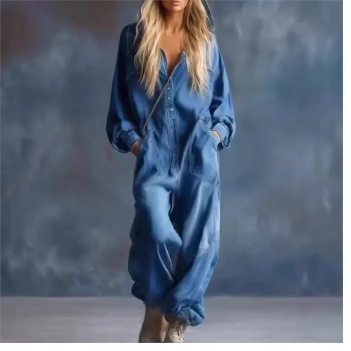 Wilhelmina Hooded Denim Jumpsuit