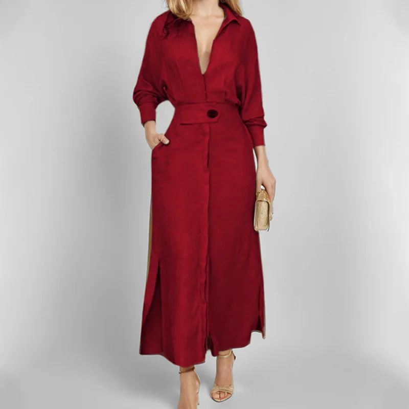 Alorina V Neck Maxi Shirt Dress