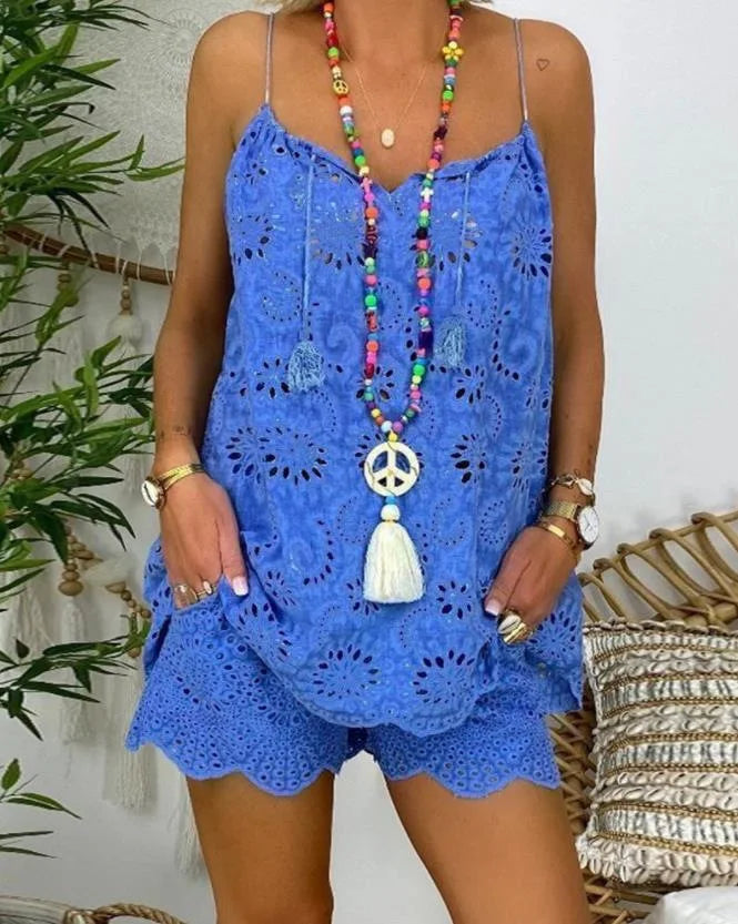 Josiane Soft Ruffled Embroidery Casual Set