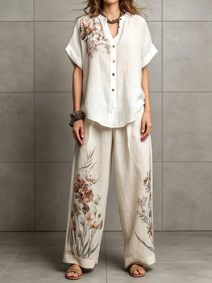 Amelina Bohemian Floral Printed Wide Leg Pants Set