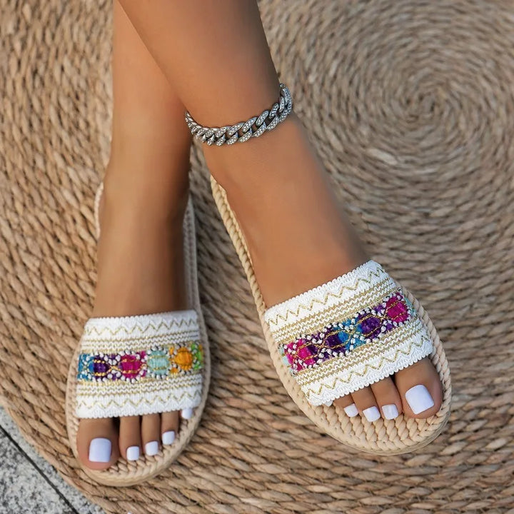Adele Bohemian Woven Slide Sandals