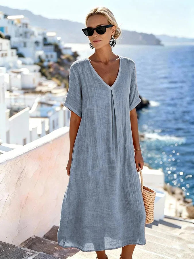 Lucina Relaxed V Neck Summer Midi Dress