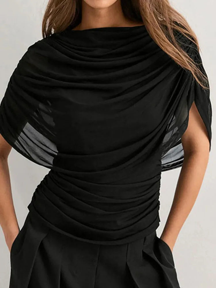 Macey Draped Mesh Blouse