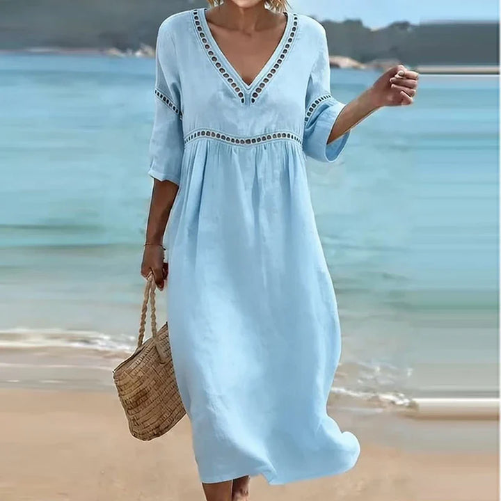 Nolani Hollow Trim V-Neck Midi Dress