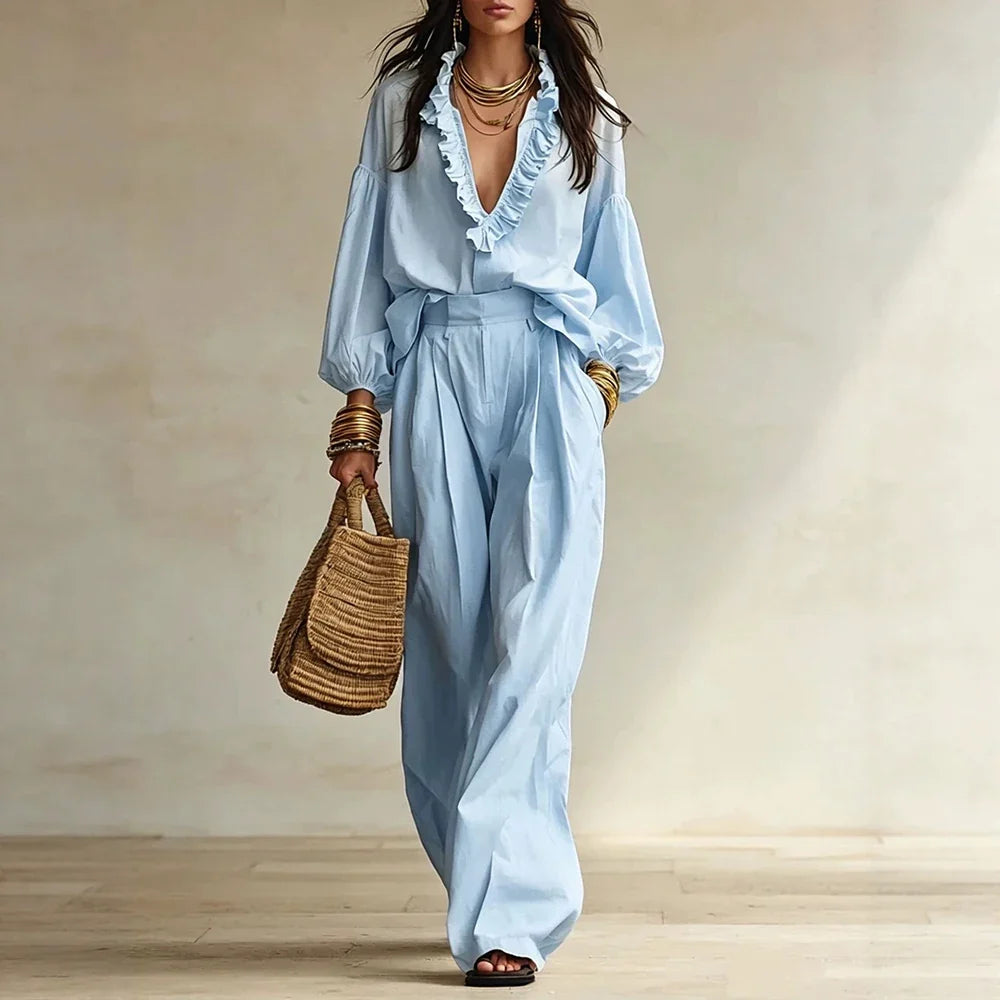 Ruby Elegant Ruffle Trouser Set