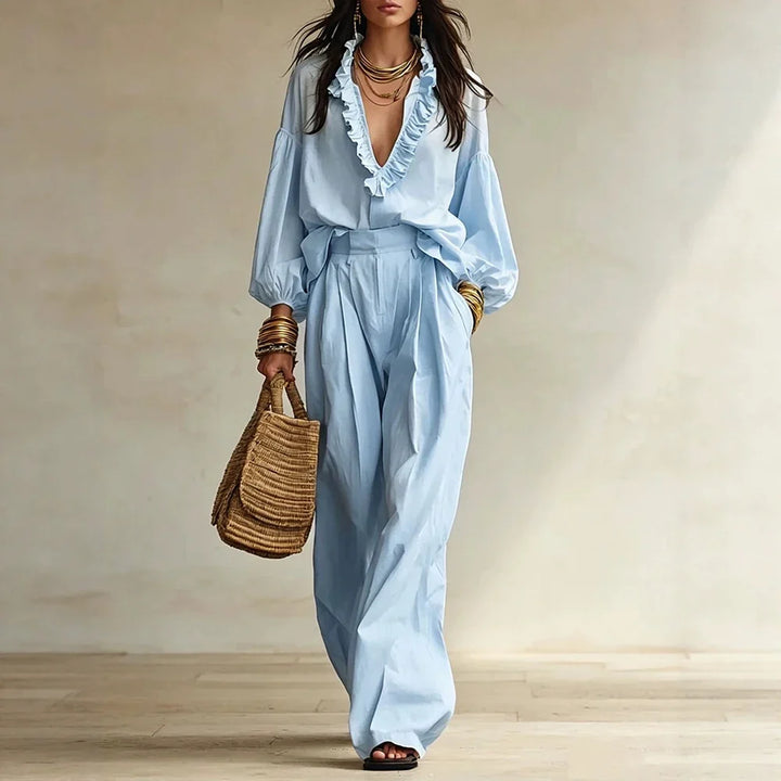 Ruby Elegant Ruffle Trouser Set