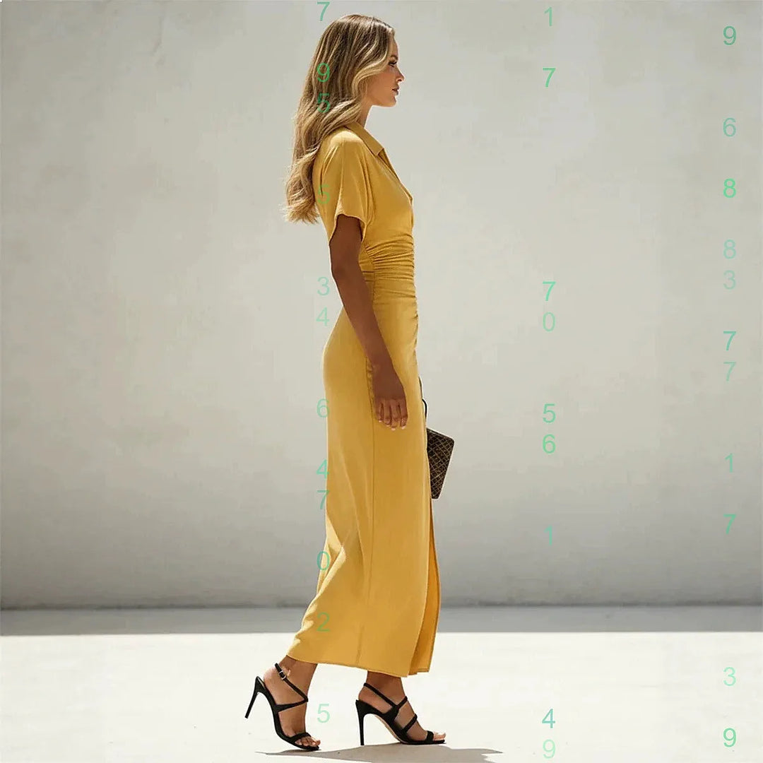 Noemi Elegant Ruched Split Midi Dress