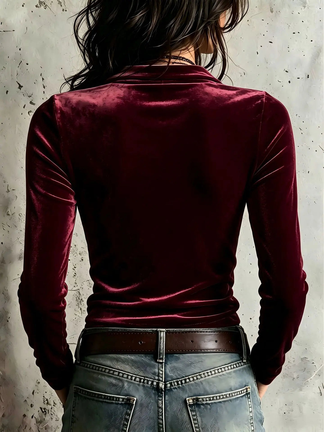 Marisette Half Zip Velvet Top