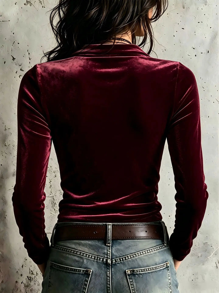 Marisette Half Zip Velvet Top