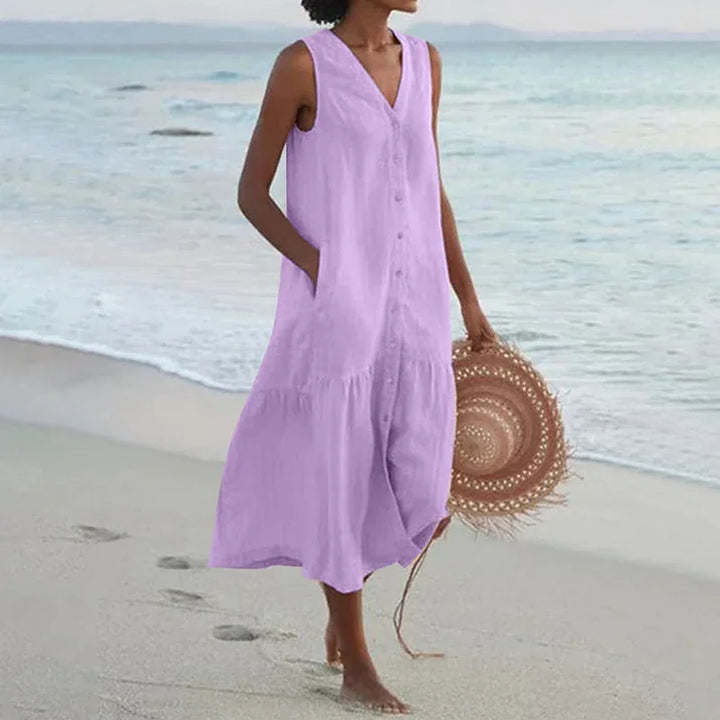 Isalune Relaxed V Neck Midi Dress