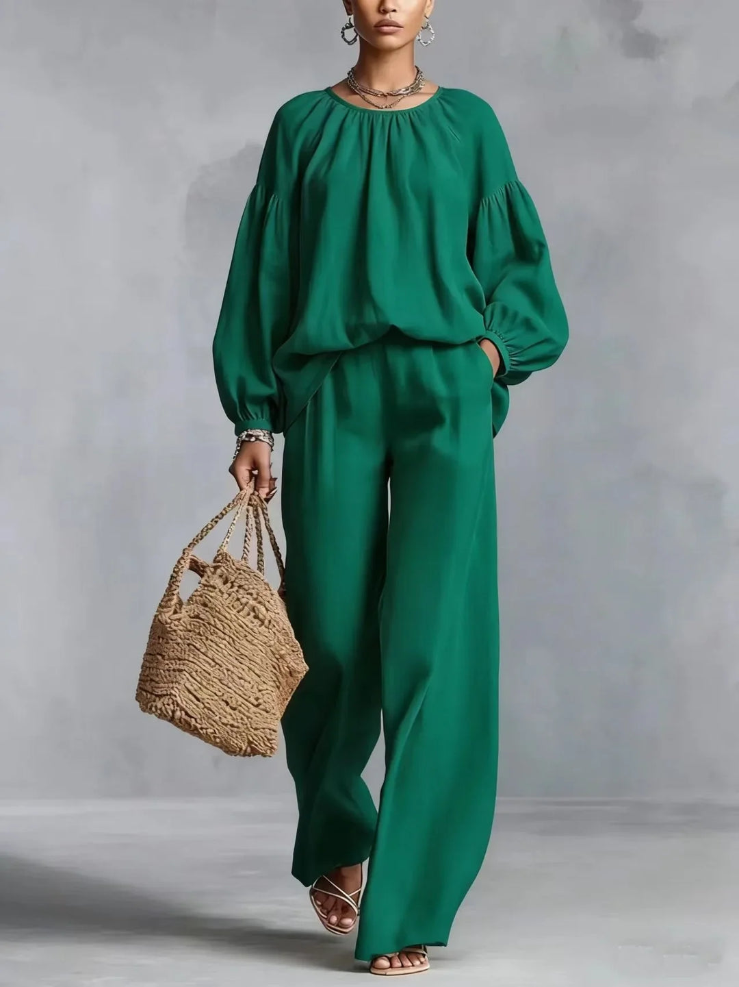 Erin Lantern Sleeve Trouser Set