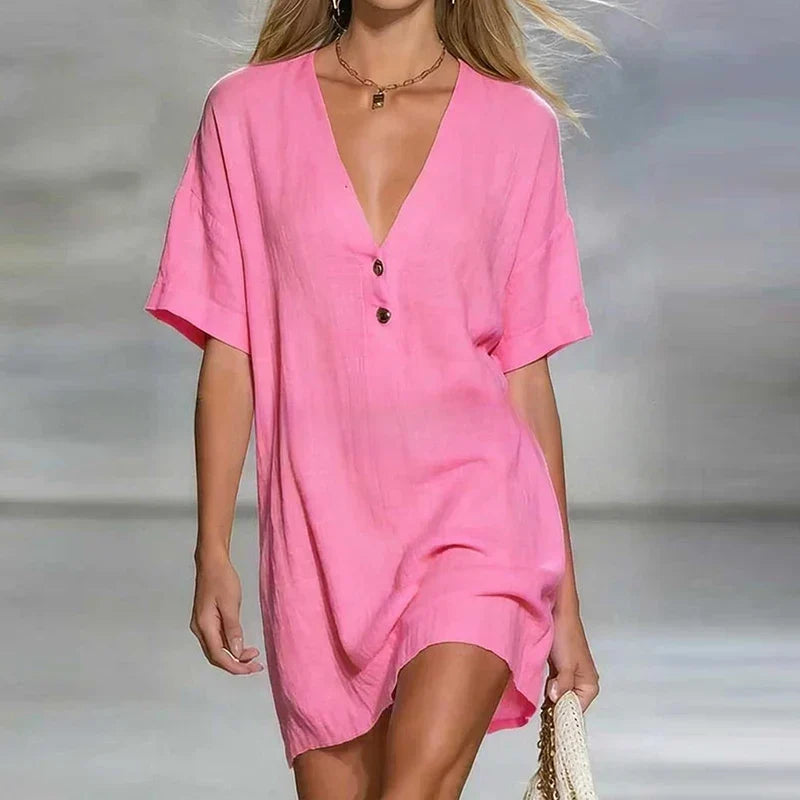 Susana V Neck Linen Shirt Dress