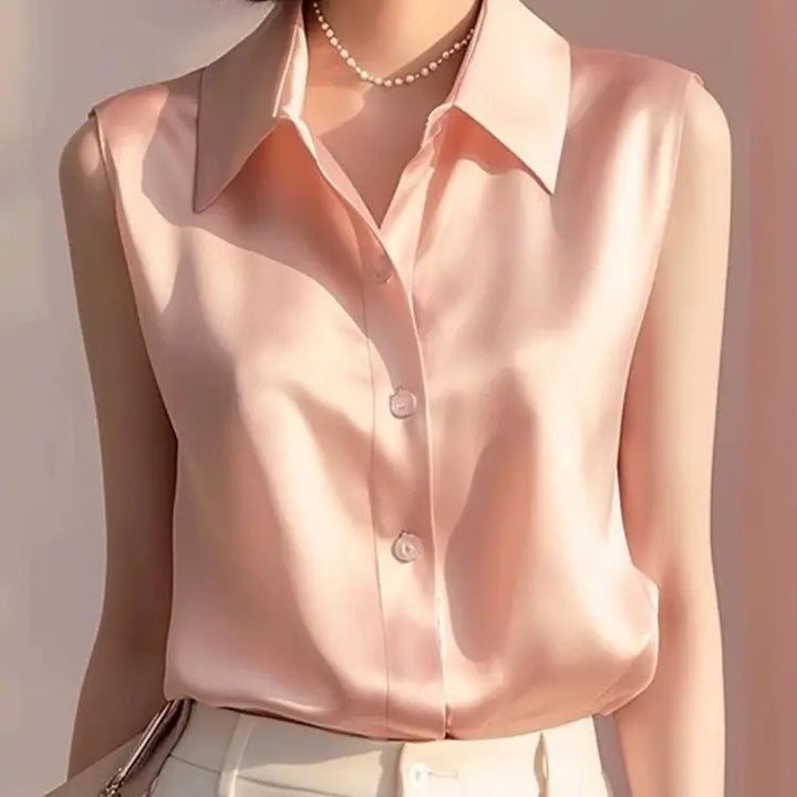 Elfrida Sleeveless Satin Blouse Shirt