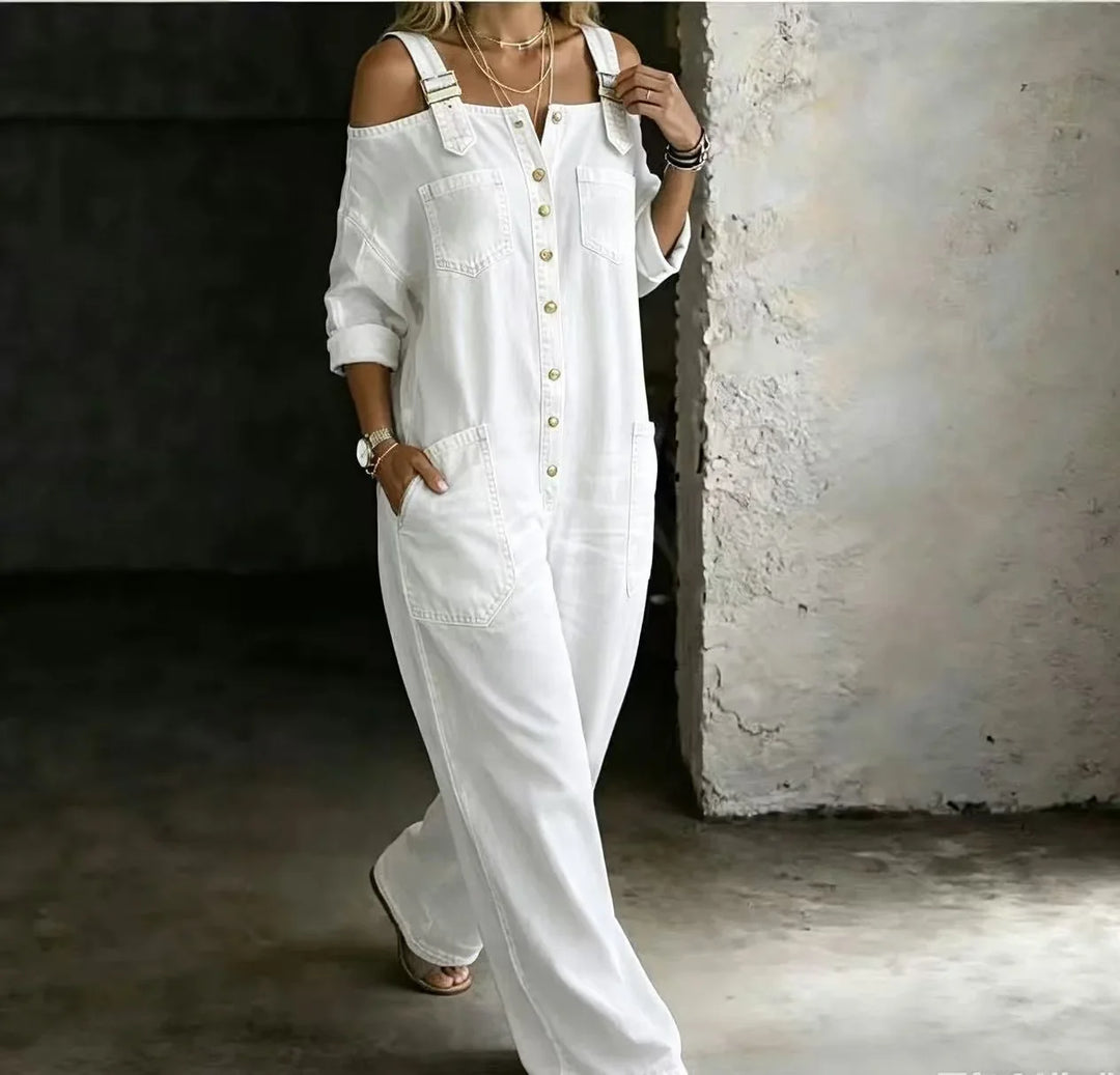 Wynn Cold Shoulder Denim Jumpsuit