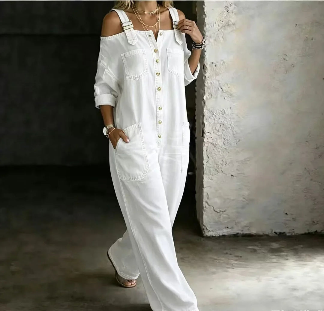 Odalisque Cold Shoulder Denim Jumpsuit
