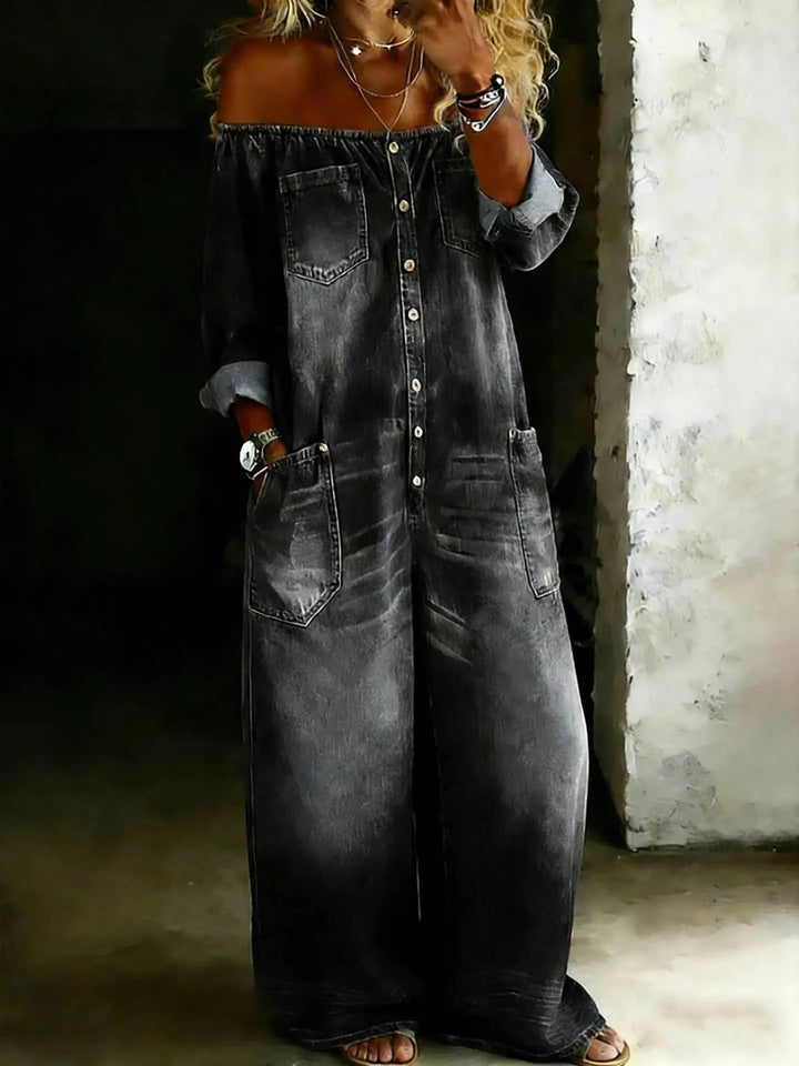 Martina Off Shoulder Denim Jumpsuit