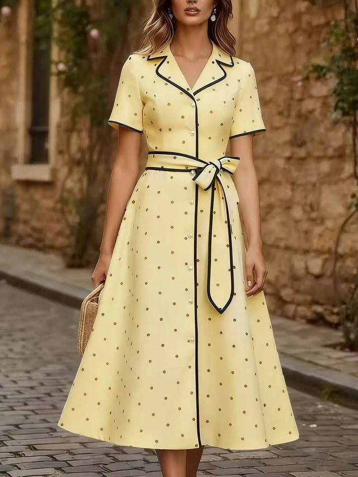 Camellia Elegant French Polka Dot Midi Dress