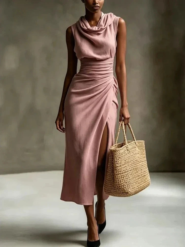 Vianna Ruched Scarf Neck Maxi Dress