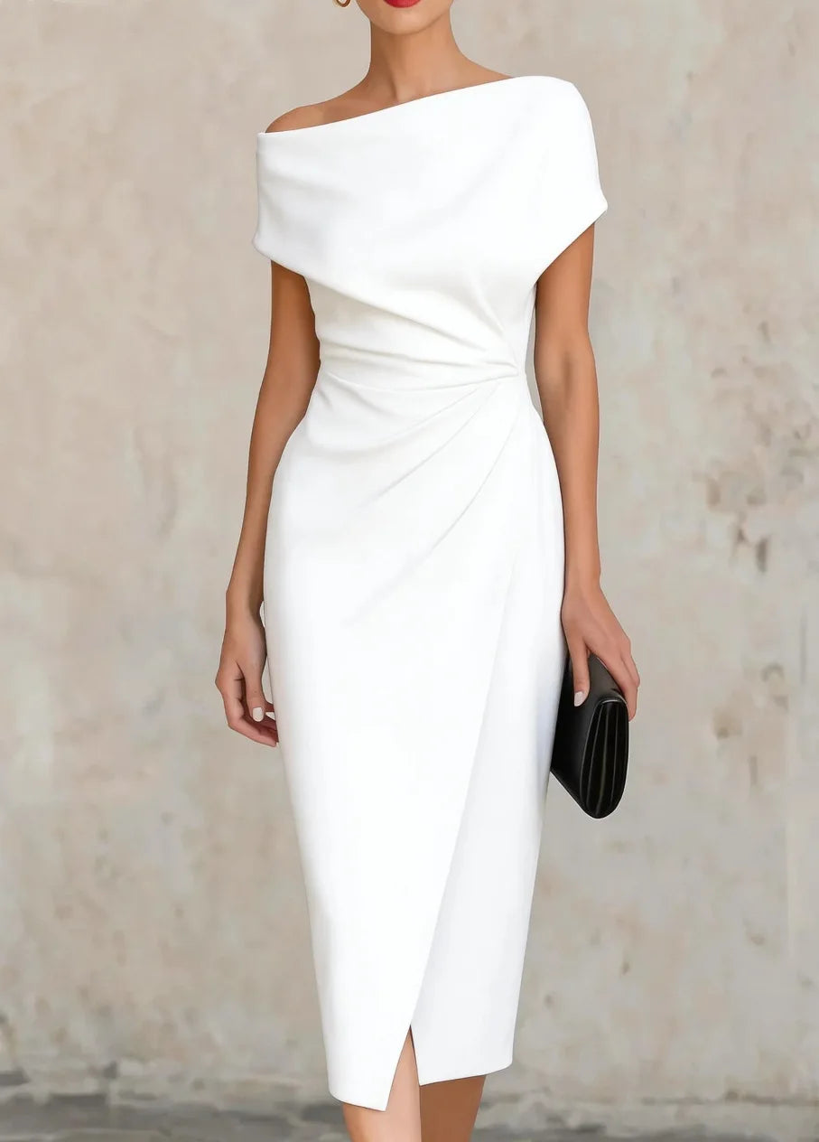 Isabeau Pleated Slit Midi Dress