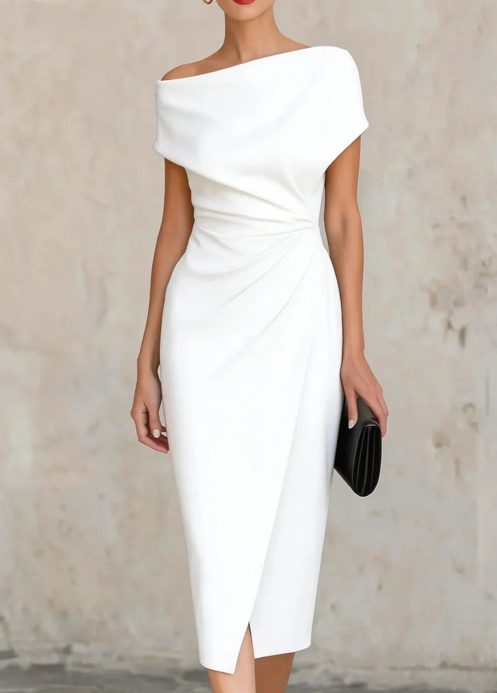 Isabeau Pleated Slit Midi Dress