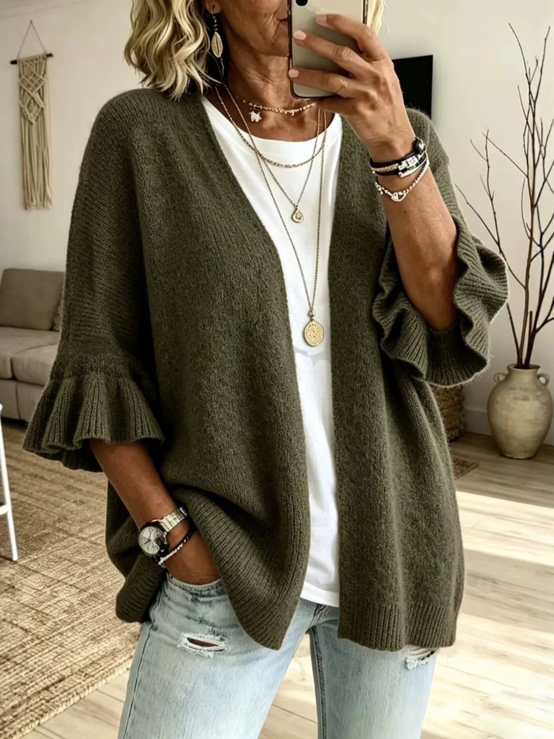 Marisenne Ruffle Sleeve Cardigan
