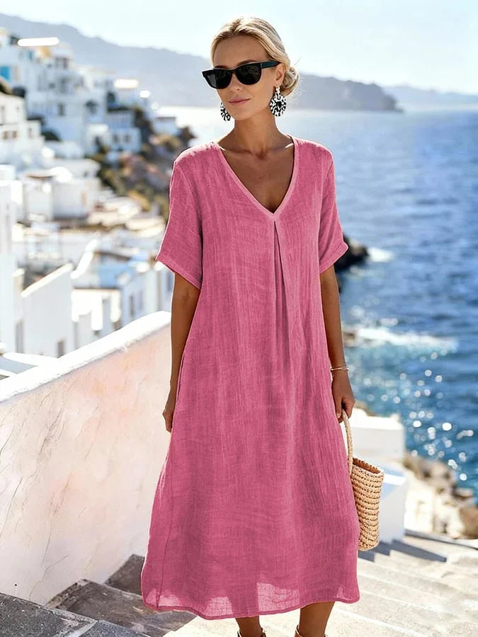 Lucina Relaxed V Neck Summer Midi Dress