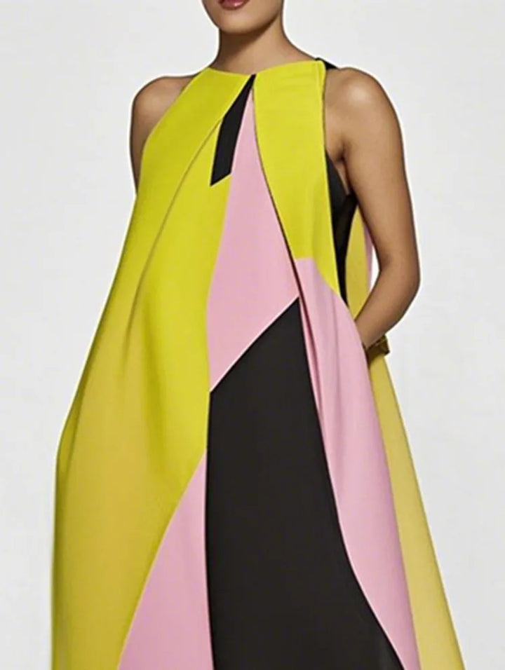 Tamara Pleated Color Block Maxi Dress