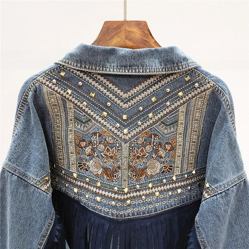 Tiana Embroidered Fringe Denim Jacket