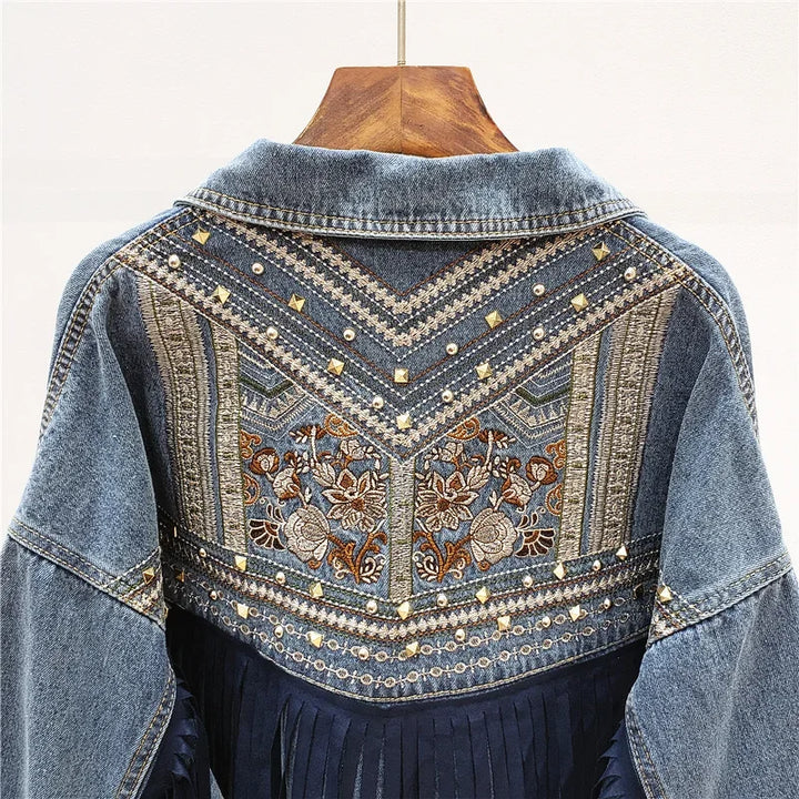 Tiana Embroidered Fringe Denim Jacket