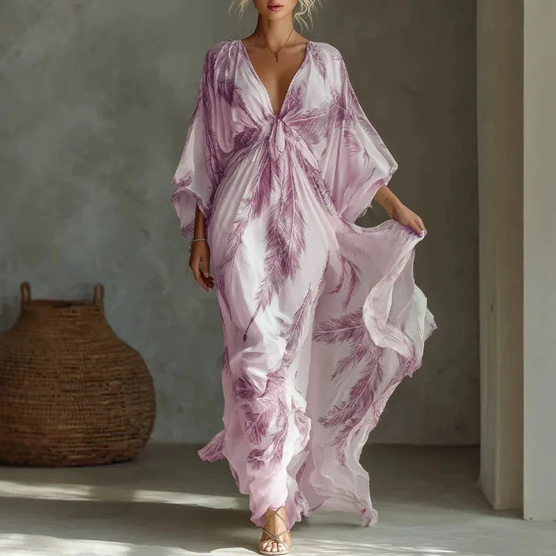 Annette Feather Print Maxi Dress