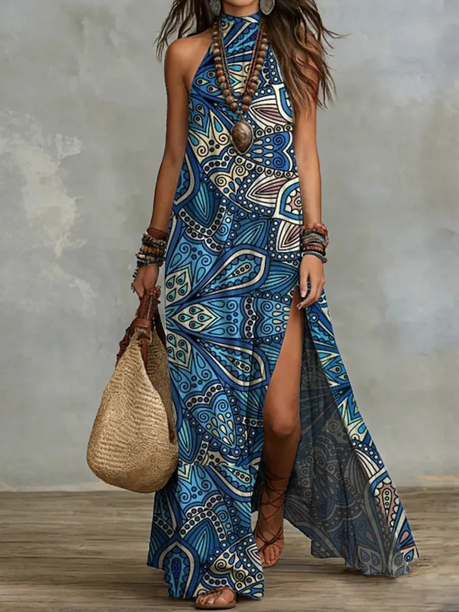 Zorina Elegant Halter Neck High Slit Maxi Dress