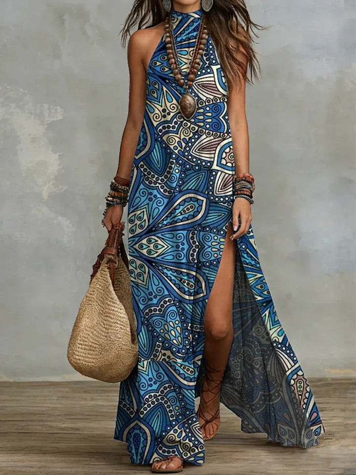 Zorina Elegant Halter Neck High Slit Maxi Dress