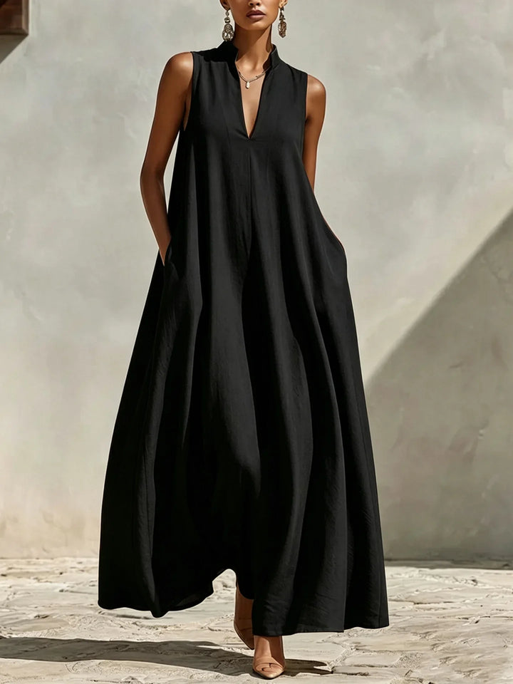 Cassara Linen V-Neck Pocket Maxi Dress