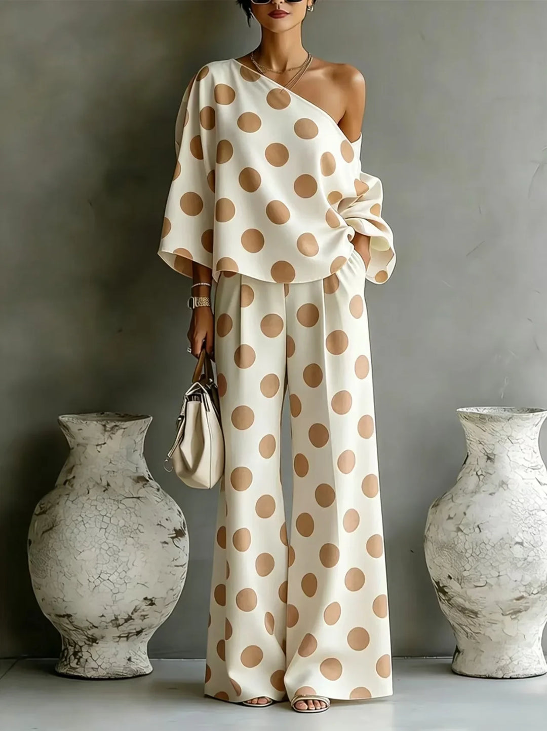 Savion Polka Dots One Shoulder Matching Set