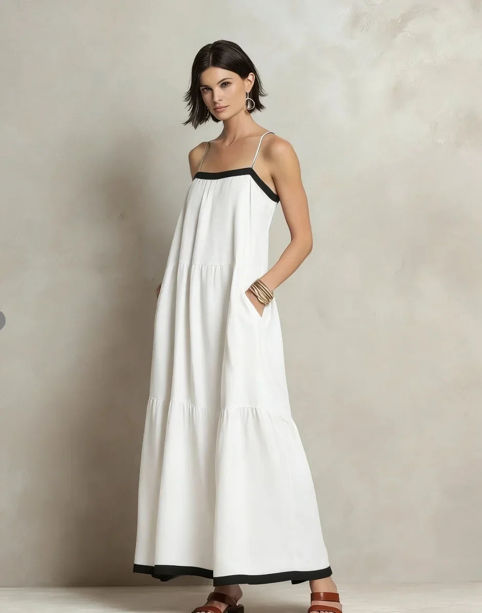 Oriana Bohemian Spaghetti Strap Linen Maxi Dress